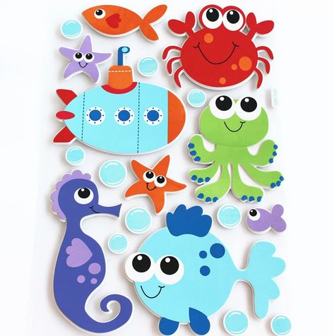 Sea Creatures Clipart, Sea Creatures Crafts, Kindergarten Decoration, School Blackboard, Sea Animal Crafts, Under The Sea Crafts, Kindergarten Decorations, Foam Stickers, Fish Animal