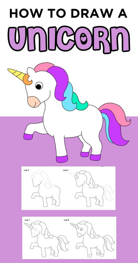 How To Draw Unicorn, Draw A Unicorn, Avengers Drawings, Easy Flower Drawings, Easy Animal Drawings, Unicorn Drawing, Drawing Guide, Easy Drawings For Kids, Drawing Tutorial Easy