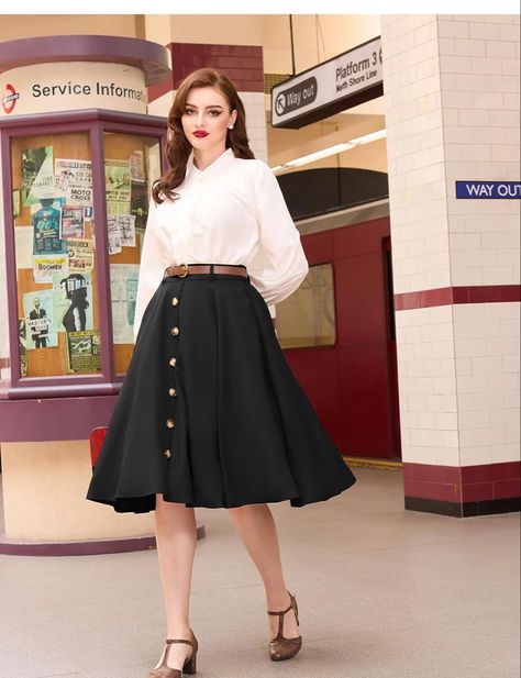 Belle Poque Women's Vintage Stretch High Waist A-Line Flared Midi Skirts with Pockets & Belts : Clothing, Shoes & Jewelry Long Jean Skirts, Denim Skirts For Women, High Waisted Black Skirt, Midi Skirt Vintage, Long Jean Skirt, Jean Skirts, Vintage Denim Skirt, Midi Skirt With Pockets, Classic Skirts