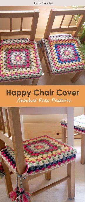 Happy Chair Cover Crochet Free Pattern #freecrochetpatterns #homedecor Crochet Furniture, Granny Square Häkelanleitung, Motifs Granny Square, Granny Square Haken, Sewing Projects Free, Crochet Mignon, Crochet Cushion Cover, Confection Au Crochet, Crochet Kitchen