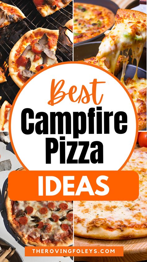 Have some fun on your next camping trip by making your own campfire pizza over an open fire. The kids will have a blast making their own campfire pizza just the way they like it. Try them, I think you're going to love them Foods To Cook Over A Campfire, Pizza Over A Campfire, Cook Over Fire Pit Recipes, Camping Pizza Recipes, Cooking Over Fire Pit Campfire Recipes, Campfire Pizza Cast Iron Skillet, Camp Fire Pizza, Camp Pizza, Pizza Camping