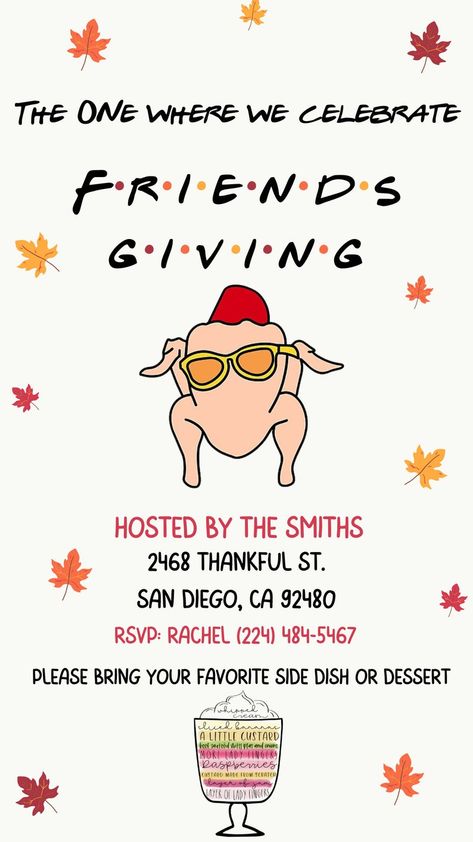 Friendsgiving Invite, Friends Thanksgiving Invite, Friendsgiving Invitation, Friends Thanksgiving Theme - Etsy Friendsgiving Christmas Party Ideas, Friends Friendsgiving Theme, Friendsgiving Friends Theme, Friends Themed Thanksgiving Party, Friends Themed Friendsgiving, Friendsgiving Activities For Teens, Friends Giving Invitations, Friend Giving Ideas, Friends Thanksgiving Ideas