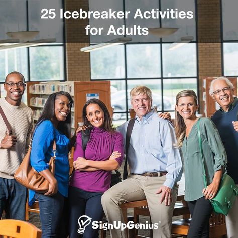 25 Icebreaker Activities for Adults. Help your groups get to know each other. Icebreaker Activities For Adults, Church Games For Adults, Church Youth Group Activities, Games Team Building, Group Activities For Adults, Teamwork Games, Ell Activities, Carnival Games For Kids, Girls Party Games