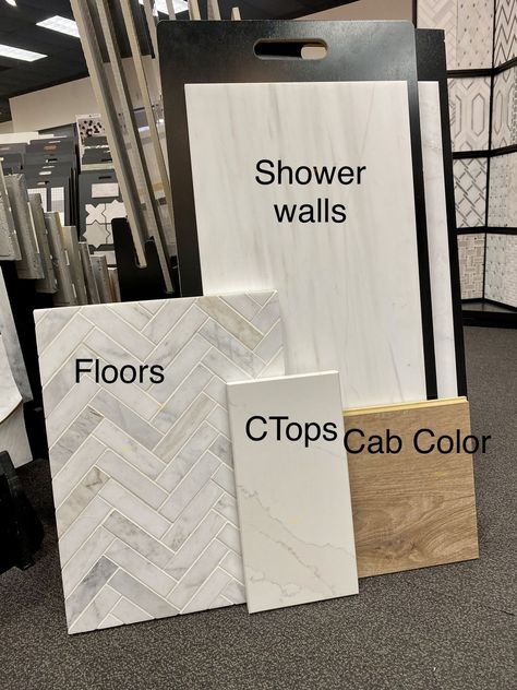 Shower Tile Mood Board, Farmhouse Bathroom With Marble Floor, Master Stand Up Shower Ideas, Small Shower Update, Small Guest Bathroom Tile Ideas, Floor And Decor Bathroom Ideas, Spare Bathroom Tile Ideas, Beachy Bathroom Remodel, Popular Tile For Bathrooms