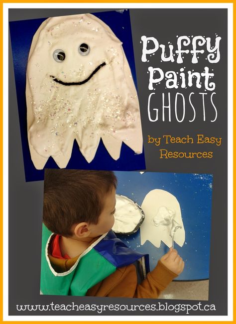 Puffy Paint Halloween, Puffy Paint Ghost Craft, Puffy Ghost Craft, Puffy Paint Ghost, Puffy Paint Ideas, Ghost Crafts Preschool, Classroom Diys, Paint Ghost, October Preschool