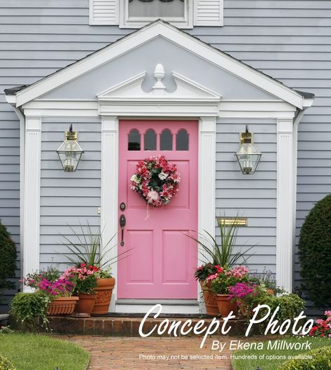 Window Header, Pink Doors, Pink Front Door, Door Colors, Trending Colors, Door Casing, Pink Door, Ram Head, Brick Exterior House