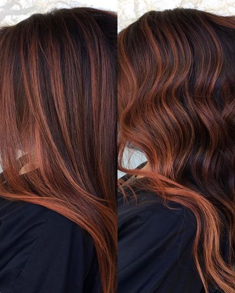 Brittany Banda🐼| SA Hair on Instagram: "You shine up like a new penny 😉✨Balayaged and toned to a red copper blend. @wellahairusa Colortouch 6/47, 6/77 and a little 7/43 for the heck of it. ❤️❤️" Red With Highlights Hair, Red Tones Balayage, Copper Brown Blonde Highlights, Copper Hair Skin Tone, Caramel Chocolate Balayage, Short Brown Hair With Copper And Blonde Highlights, Copper On Brunette Hair, Copper Brown Balayage Short Hair, Red To Copper Hair