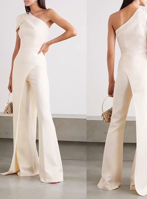 Petra Solano, Style Salopette, Colour Names List, Stylish Gown, Woman Suit, Overalls Fashion, Solid Color Jumpsuits, Bridal Outfit, One Shoulder Jumpsuit