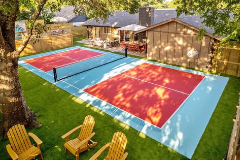 Pickleball Courts Diy Pickleball Court, Pickleball Court Backyard, Backyard Pickleball Court, Tennis Court Backyard, Zion Camping, Backyard Court, Pickleball Design, Pickleball Courts, Ball Aesthetic