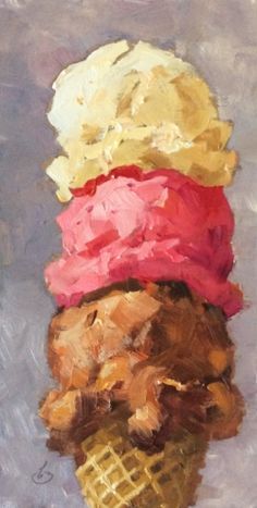 Gelato Painting, Ice Cream Vanilla, Ice Cream Painting, Tom Brown, Food Art Painting, Ice Cream Art, Seni Pastel, Strawberry Chocolate, Oil Pastel Art