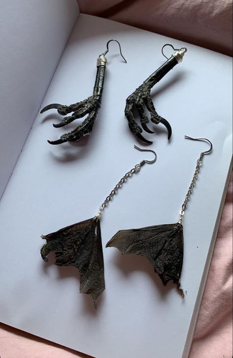 Bat wings, crow feet, goblincore, bone earrings handmade, bone earrings carved, bone earrings diy, bone earrings aesthetic, bone earrings gold, bone earrings men, bone hoop earrings, beaded bone earrings, bone jewelry, bone jewelry diy, bone jewelry aesthetic, bone jewelry earrings, bone jewelry diy ideas, bone jewelry art, taxidermy, cottagecore, dark cottagecore, alternative, goth, Wicca, witch, oddities, goblincore, Bone Jewelry Diy, Larp Crafts, Jewelry Diy Ideas, Animal Bone Jewelry, Horror Crafts, Bone Accessories, Earrings Men, Cottagecore Dark, Spooky Witch