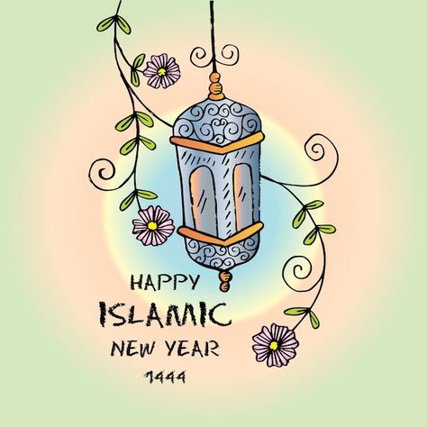 Happy muharram1444 hijri islamic new yea... | Premium Vector #Freepik #vector #islamic-greeting #happy-ramadan #mosque-illustration #ramadan-holiday Happy Brothers Day, Happy Islamic New Year, Happy Muharram, Star Doodle, Islamic New Year, College Decor, Hello September, Music Illustration, Iphone Wallpaper Hd Nature