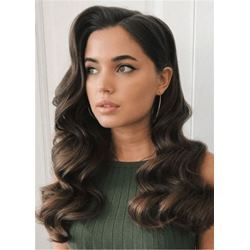 Long Wavy Human Hair Women Wig 22 Inches: M.Wigsbuy.com Retro Wedding Hair, Body Wave Weave Hairstyles, Wedding Hairstyles And Makeup, Brazilian Body Wave Hair, Evening Hairstyles, Prom Hair Down, Half Updo, Body Wave Hair, Hair Weave