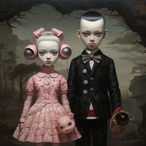 impeccable dressed, with some mighty fine hair rolls, surreal lowbrow art. Lowbrow Art Illustration, Art Macabre, Meaningful Paintings, Interesting Creatures, Creepy Toys, Surealism Art, Beautiful Mugs, Strawberry Moon, Surrealism Art