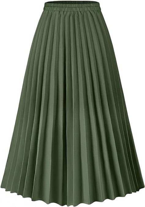 Amazon.com: Basoteeuo Green Pleated Skirt for Women Midi Length Summer High Waisted A Line Elastic Waist Skirts XXL : Clothing, Shoes & Jewelry Green Pleated Skirt, Bodycon Evening Dress, Lace Midi Skirt, Printed Pleated Skirt, Black Pleated Skirt, Long Skirts For Women, Skirt For Women, Plus Size Maxi, Pleated Fabric