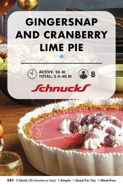 Add some sweet tangy flavor to your dessert selection with this delicious Cranberry Lime Pie recipe. Lime Cookies, Lime Pie Recipe, Ginger Cookies, Lime Pie, Lime Zest, Ginger Snaps, Meat Free, Pie Recipe, Pie Recipes