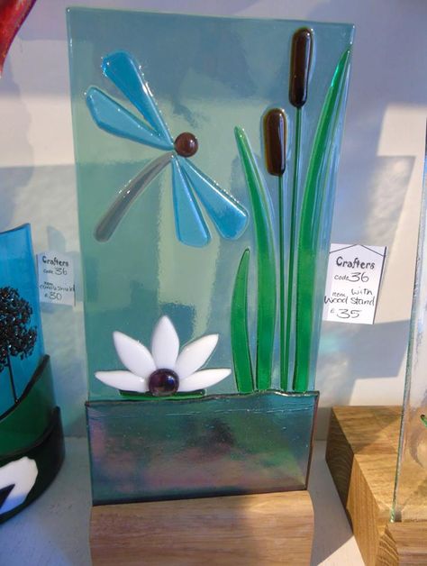 Lizzie B Glass - Dragonfly plaque Glass Fusion Ideas, Glass Decor, Fused Glass, Glass, Plants, Art