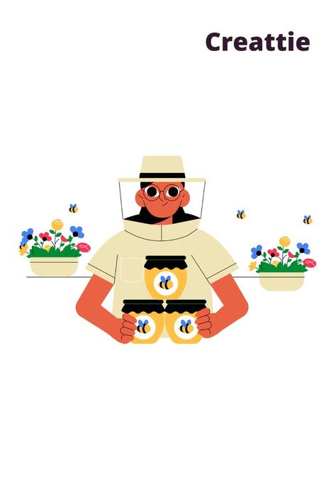 "Buzzing with Sweetness": Adorable Vector Illustration of a Beekeeper with Fresh Honey in her Hands" Honey Illustration, Honey Production, Web Design Mobile, Bee Illustration, Infographic Illustration, Animated Icons, Vector Illustrations, Mobile Apps, Bee Keeping