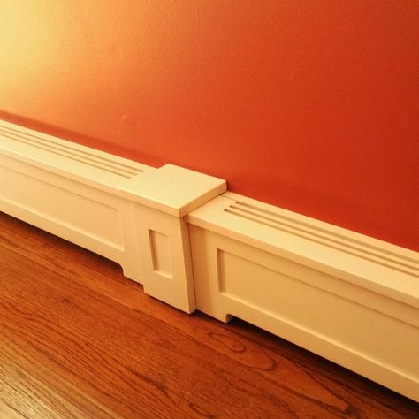 Custom Wood Baseboard Heater Covers                                                                                                                                                      More Hydronic Baseboard Heaters, Baseboard Radiator, Diy Baseboards, Heater Covers, Baseboard Heater Covers, Electric Baseboard Heaters, Wood Baseboard, Baseboard Styles, Baseboard Heating