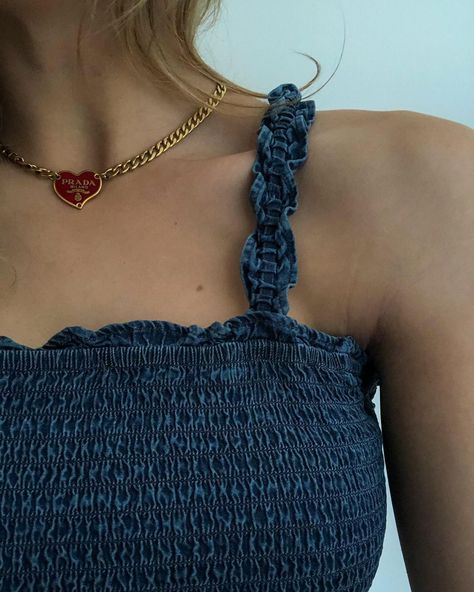 Taylor Alexa on Instagram: “today’s details ❣️” Heart Tag, Tag Necklace, Red Gold, Heart Necklace, Lady In Red, Womens Jewelry Necklace, Crochet Top, Crochet Necklace, Prada