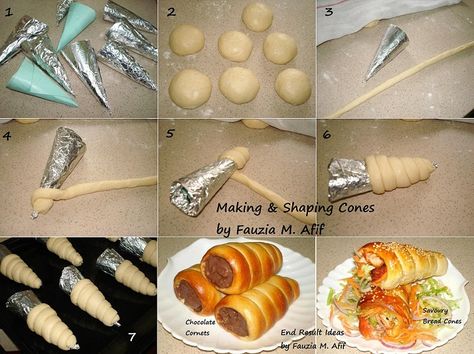 Making & Shaping Cones | Fauzia's Kitchen Fun Pizza Cone Recipe, Sparkly Wedding Cakes, Bread Cones, Pizza Cones, Yummy Bread, Dessert Cups Recipes, Different Types Of Cakes, Custard Cream, Bread Shaping