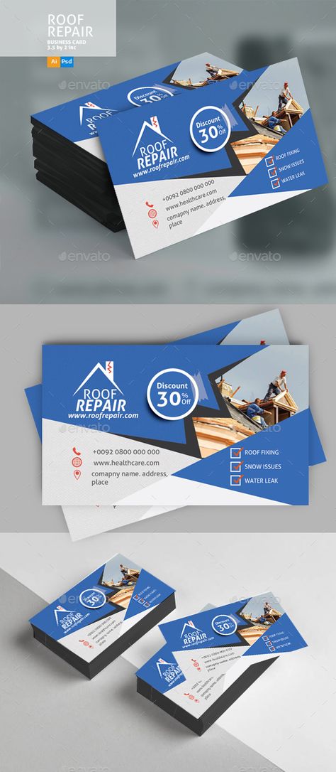 Roof Repair Business Card Design - #Business #Cards Print Templates Roofing Business Cards, Roofing Business, Types Of Roofing Materials, Construction Business Cards, Profile Template, Roofing Options, Business Cards Layout, Business Fonts, Professional Business Card Design