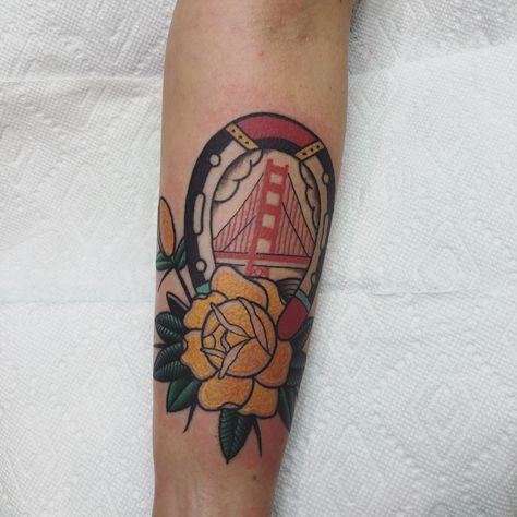 Golden Gate Bridge Tattoo, San Francisco Tattoo, Bridge Tattoo, San Francisco Bridge, Bay Area California, San Francisco Golden Gate Bridge, American Traditional, Minimal Tattoo, Travel Inspired