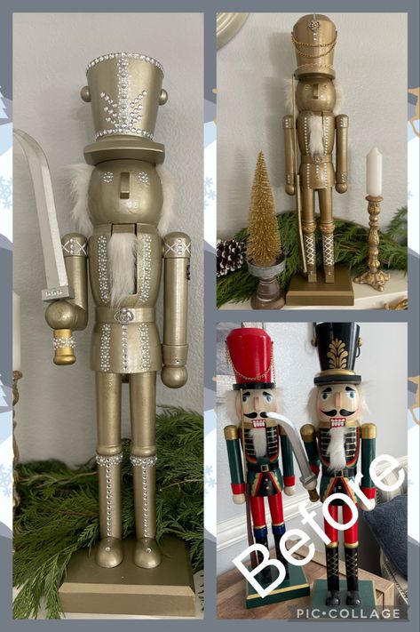 I used rust-oleum hammered in gold to spray them and added dollar tree embellishments. Love the results. Nutcracker Makeover, Rust Oleum, Dollar Tree Diy, Nutcracker, Dollar Tree, Napkin Rings, Embellishments, Rust, Spray