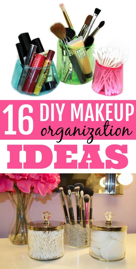 Today I have rounded up 16 DIY Makeup Organization Ideas. Surely you will find a solution to end your makeup mess. #organization #organizationideas #closetorganization #bathroomorganization #organizationtips #organizationtricks #organizationhacks #dormorganization #bedroomorganization Spring Jewelry Diy, Diy Makeup Organization, Makeup Organizing Hacks, Diy Makeup Organizer, Diy Makeup Brush, Mason Jar Organization, Makeup Organization Ideas, Travel Makeup Brushes, Makeup Organization Diy