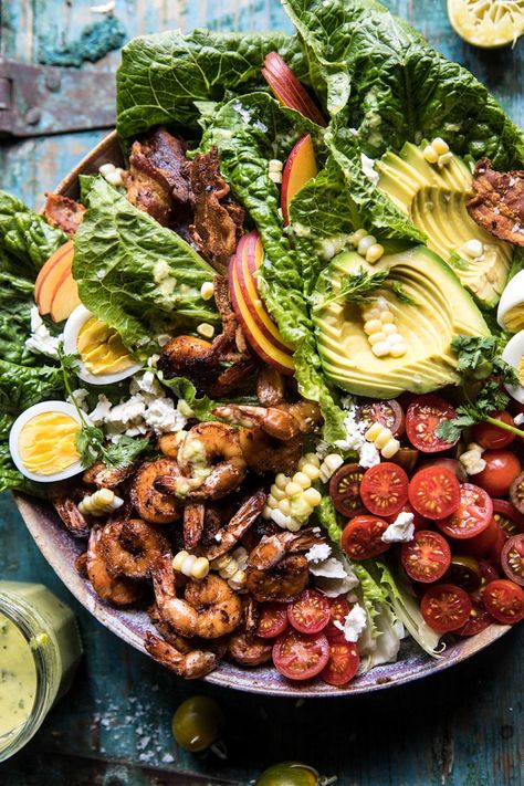 Chipotle Shrimp Cobb Salad with Jalapeno Corn Vinaigrette | halfbakedharvest.com #shrimp #salad #summerrecipes #mexican Salad With Jalapeno, Shrimp Cobb Salad, Corn Jalapeno, Salad Cobb, Jalapeño Corn, Chipotle Shrimp, Healthy Shrimp, Summer Salad Recipes, Shrimp Salad