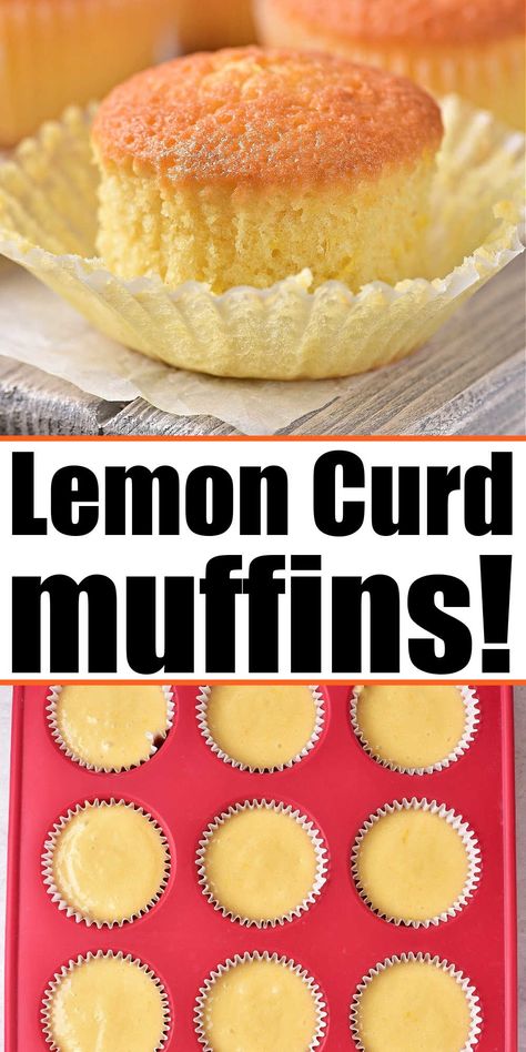 Lemon curd muffins are moist and tender baked in oven. Sweet breakfast or add frosting to make into lemon curd cupcakes for dessert too. 🍋 Recipes With Lemon Curd Desserts, Lemon Curd Bread Recipe, Lemon Muffins With Lemon Curd, Recipes For Lemon Curd, Recipes To Use Lemon Curd, Lemon Curd Cupcakes Recipe, Lemon Curd Muffins Recipes, Uses For Lemon Curd, Lemon Curd Breakfast Ideas