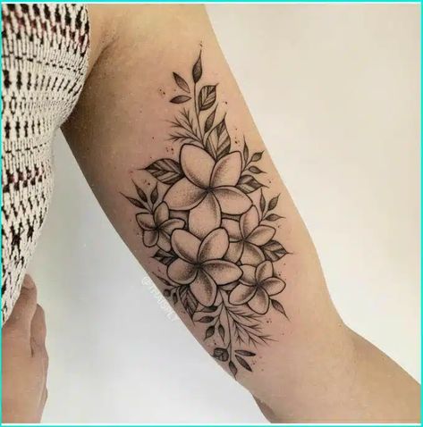 Top 72+ Meaningful Hawaiian Tattoos With Perfect Placement Plumeria Flowers Tattoo Design, Plumeria Arm Tattoo, Fragapani Flower Tattoo, Hibiscus Forearm Tattoo, Plumeria Tattoo Designs, Tiare Flower Tattoo, Frangipani Flower Tattoo, Frangipani Tattoo Designs, Hawaiian Flower Tattoos For Women