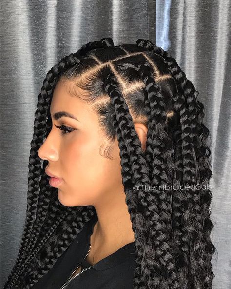 T H E M B R A I D E D G A L S✨ on Instagram: “Large Goddess Box Braids. 🖤 My clients are so gorgeous! 🥰 Swipe left 👈🏽 and book this style in my bio ladies! #ThemBraidedGals…” Goddess Box Braids, Big Box Braids, Kid Braid Styles, Crochet Box Braids, Big Box Braids Hairstyles, Jumbo Box Braids, Long Box Braids, Box Braids Hairstyles For Black Women, Box Braids Styling