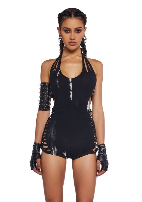 base|multi Black Stage Outfits, Grunge Rave Outfits, Rave Romper, Gesture Poses, Dolls Kill Outfits, Techno Outfit, Glitter Jumpsuit, Festival Inspo, Lace Up Leggings