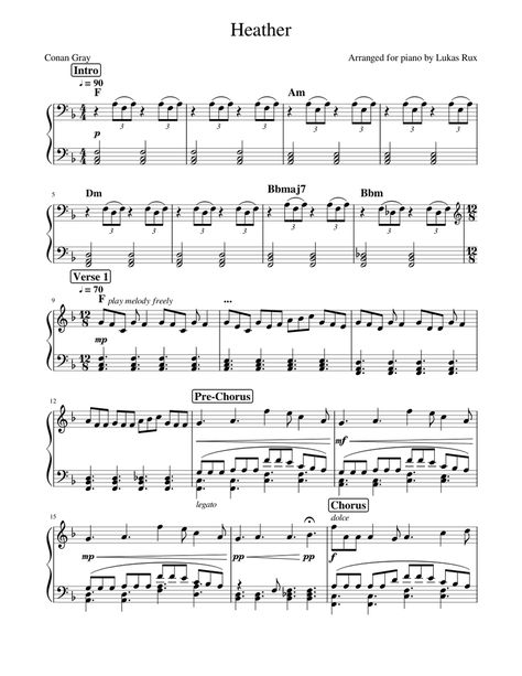 Download and print in PDF or MIDI free sheet music for Heather by Gray, Conan arranged by lukas123731 for Piano (Solo) Heather Flute Sheet Music, Heather Piano Notes, Heather Piano Chords, Heather Conan Gray Piano Sheet Music, Conan Gray Piano Notes, Conan Gray Piano Sheet Music, Memories Conan Gray, Heather By Conan Gray, Flute Notes