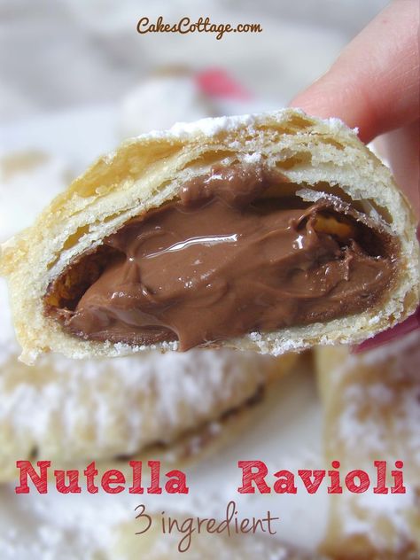 Three-Ingredient-Nutella-Ravioli Nutella Cookie, Nutella Desserts, Nutella Recipes, Fudge Brownies, Italian Desserts, Three Ingredient, Sweets Treats, Ravioli, No Bake Desserts