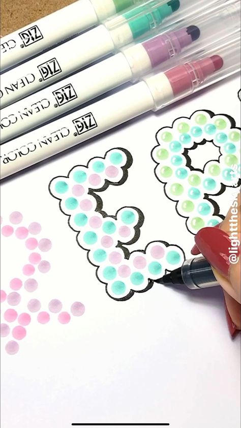 Zig Clean Color Dot, Kuretake Zig Clean Color Dot, Dot Marker Art, Dot Markers Art, Dot Lettering, Highlight Colors, Dot Plot, Alphabet Decor, Handwriting Styles