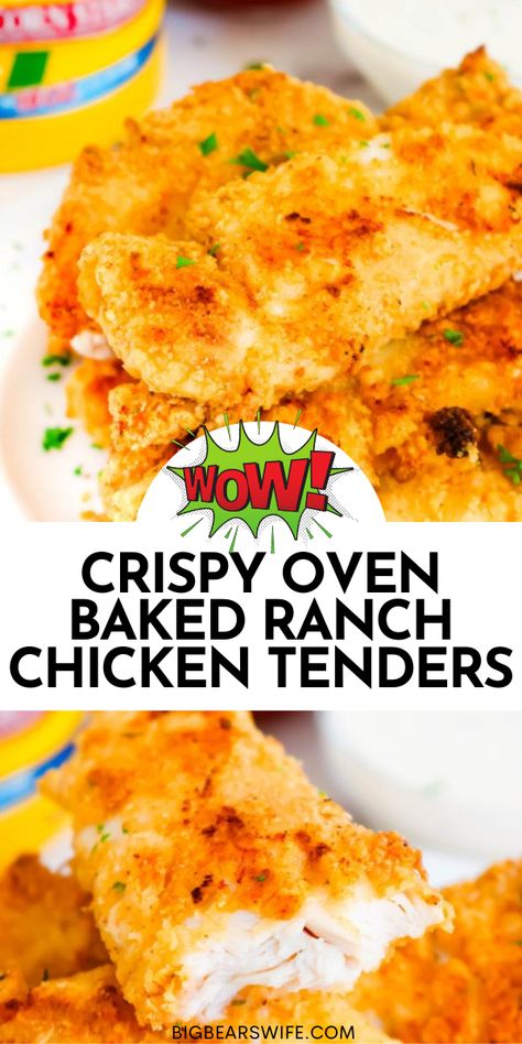 Oven Baked Ranch Chicken, Baked Ranch Chicken Tenders, Cheap Pasta, Ranch Chicken Tenders, Chicken Tender Recipes Baked, Tender Recipes, Oven Baked Chicken Tenders, Baked Chicken Strips, Good Fried Chicken