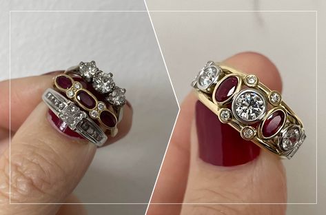 Wedding Ring Redesign, Transformation Tips, Ring Redesign, Hippie Goth, Vintage Style Engagement Rings, Family Rings, Punk Vintage, Pretty Rocks, Custom Jewelry Design