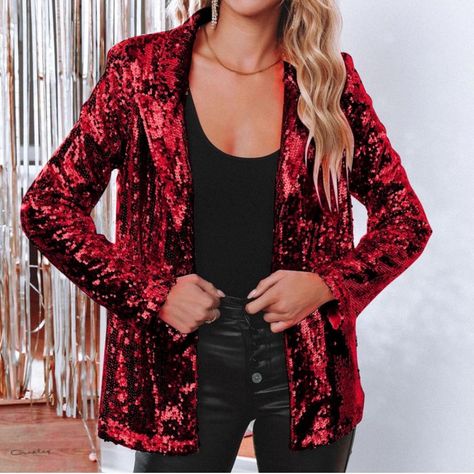 Casual Suit Jacket, Blazer Casual, Look Casual Chic, Lapel Coat, Sequin Sleeve, Sequin Blazer, Party Kleidung, Outwear Women, New Chic