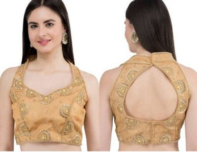 Top 50 Latest Halter Blouse Designs for Sarees and Lehengas (2023) Blouse Front And Back Design, Halter Saree Blouse, Lehengas 2023, Halter Neck Blouse Design, Front Blouse Designs, Blouse For Saree, Halter Neck Blouse, Saree Styling, Long Blouse Designs