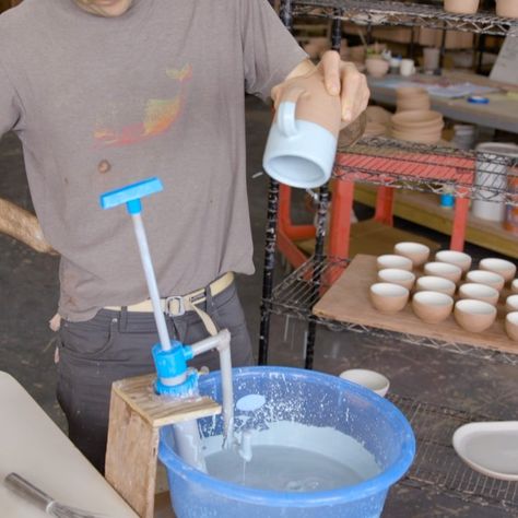 Jono Pandolfi Designs (@jonopandolfi) posted on Instagram: “The secret to Jono’s method for glazing our mugs? A bilge pump 🚤 🐳 (sound on for the explanation)” • Mar 9, 2021 at 2:52pm UTC Hump And Slump Pottery, Laguna Power Turquoise Glaze Combinations, Jono Pandolfi, Weeping Plum Glaze Combinations, Mayco Glaze Pink Opal, Laguna Power Turquoise Glaze, The Secret, Glaze, Sound