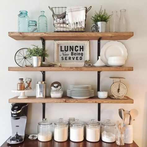 Wall Types, Organiser Cucina, Dry Wall, Farmhouse Shelves, Open Kitchen Shelves, Kitchen On A Budget, Trendy Kitchen, Open Shelves, Mild Steel