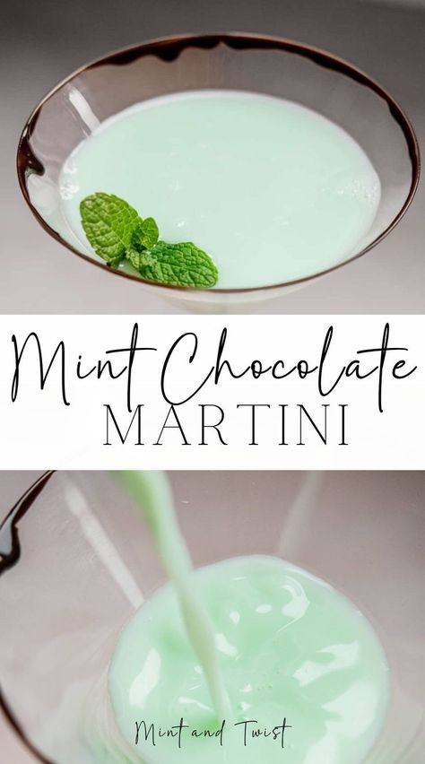 This Mint Chocolate Martini cocktail is minty chocolate delight! If you use a green crème de menthe, it gives the drink a fresh green color, which makes it a good choice for St. Patrick’s Day! The Mint Chocolate Martini cocktail has a vodka base, paired with crème de menthe and crème de cacao. Mint Vodka Cocktails, Chocolate Mint Martini, Creme De Menthe Drinks, Minty Cocktail, Mint Martini, Peppermint Martini, Mint Cocktails, Chocolate Martini, Gin Drinks