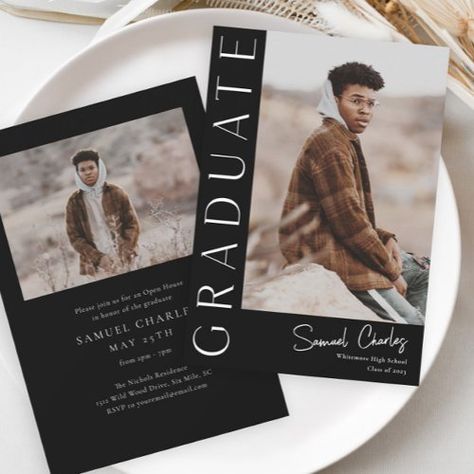 $2.32 | Modern Vertical Photo Graduation #photo graduation invitations, clean and chic, elegant announcement, high school graduate college grad, portrait vertical photo, simple, modern, stylish, black and white Grad Invites, Graduation Invites, Graduate College, Boy Graduation, Graduation Templates, Grad Announcements, Photo Simple, Photo Graduation Announcement, College Graduation Parties