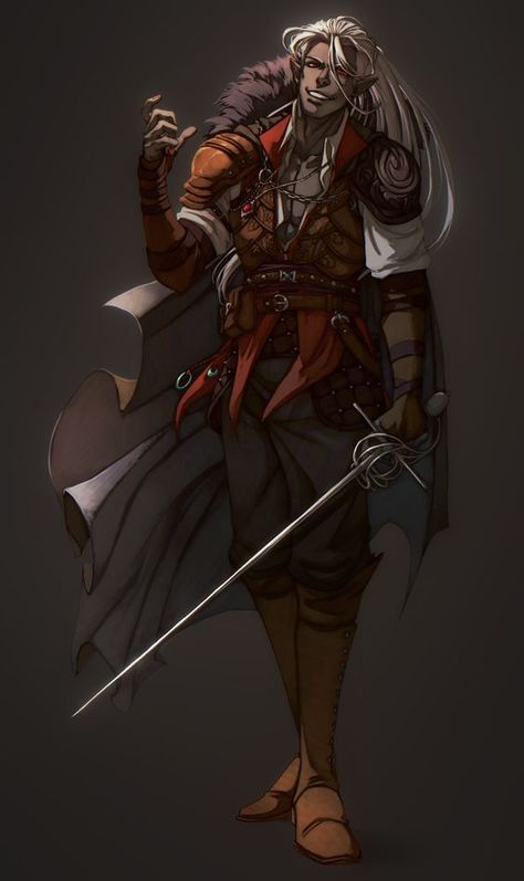 Privateer Character, Drow Rogue Male, Damphir Dnd, Eberron Character Art, Dnd Rogue Male, Duelist Character Art, Oath Of Devotion Paladin, Half Elf Male Character Design, Swashbuckler Dnd