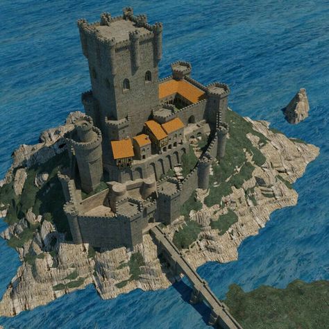 Castle On Island, Medieval Castle Layout, Island Castle, Castle Layout, Castle Island, Minecraft Kingdom, Minecraft Interior Design, Minecraft Castle, Minecraft Medieval