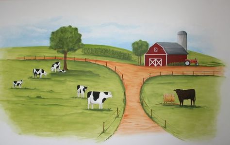 Ask.com Farm Playroom, Cow Mural, Tractor Room, Farm Mural, Farm Play, Farm Scenery, Farm Bedroom, Room Murals, Cow Stuff