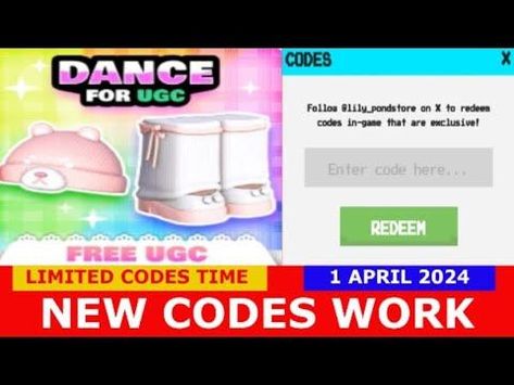 *NEW CODES* Dance for UGC ROBLOX |  TIME CODES LIMITED |  1 APRIL 2024 Check more at My profile Strong Punch, Game Gem, Roblox Robux, Crazy Fans, Games Roblox, Pop Bubble, Game Codes, 1 April, Cool Writing