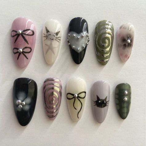 ꒰🍥 ꒱– i'm not the owner﹔☆༘⋆ ʚɞ Japanese Nails Designs, Soft Grunge Nails, Art Deco Nails, Cute Simple Nails, Hard Nails, Grunge Nails, Pretty Gel Nails, Really Cute Nails, Nail Growth